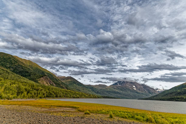 Scenic view of Eklutna Lake, a popular spot near Anchorage, Alaska