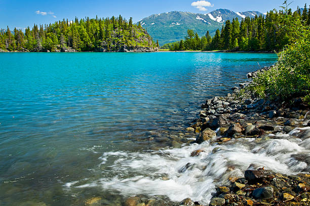 Skilak Lake’s blue waters surrounded by Alaskan mountains and forests