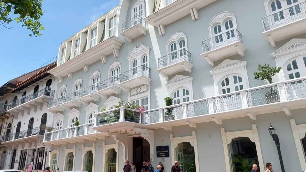 Central Hotel Panama exterior in Casco Viejo with colonial architecture and balconies