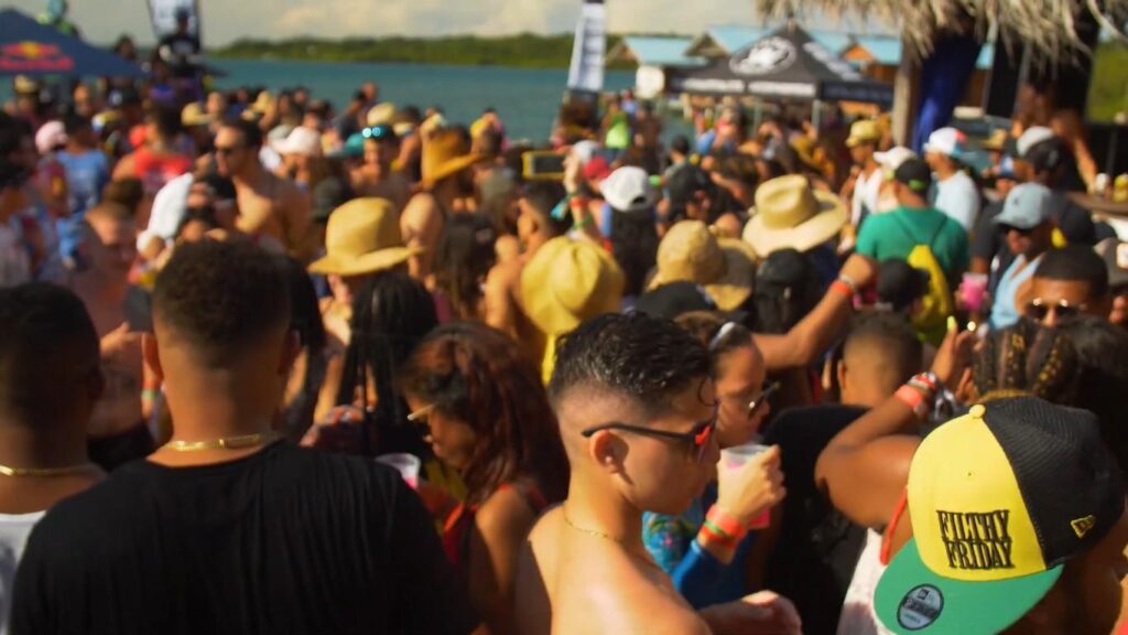 Travelers partying at Filthy Friday Bocas, a popular island party held on the water in Bocas del Toro.