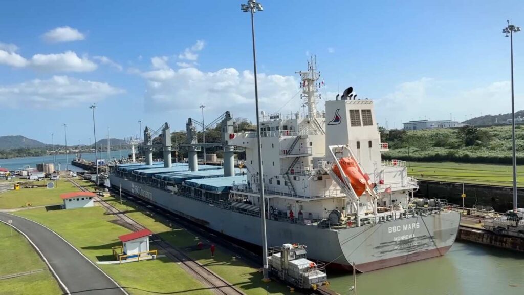 Cargo ship passing through the Panama Canal, one of the most iconic things to do in Panama