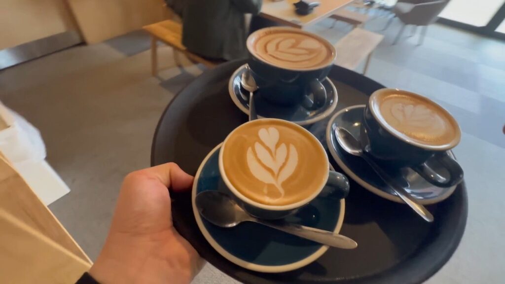 Panama Geisha coffee served with latte art inside Cafe Unido.